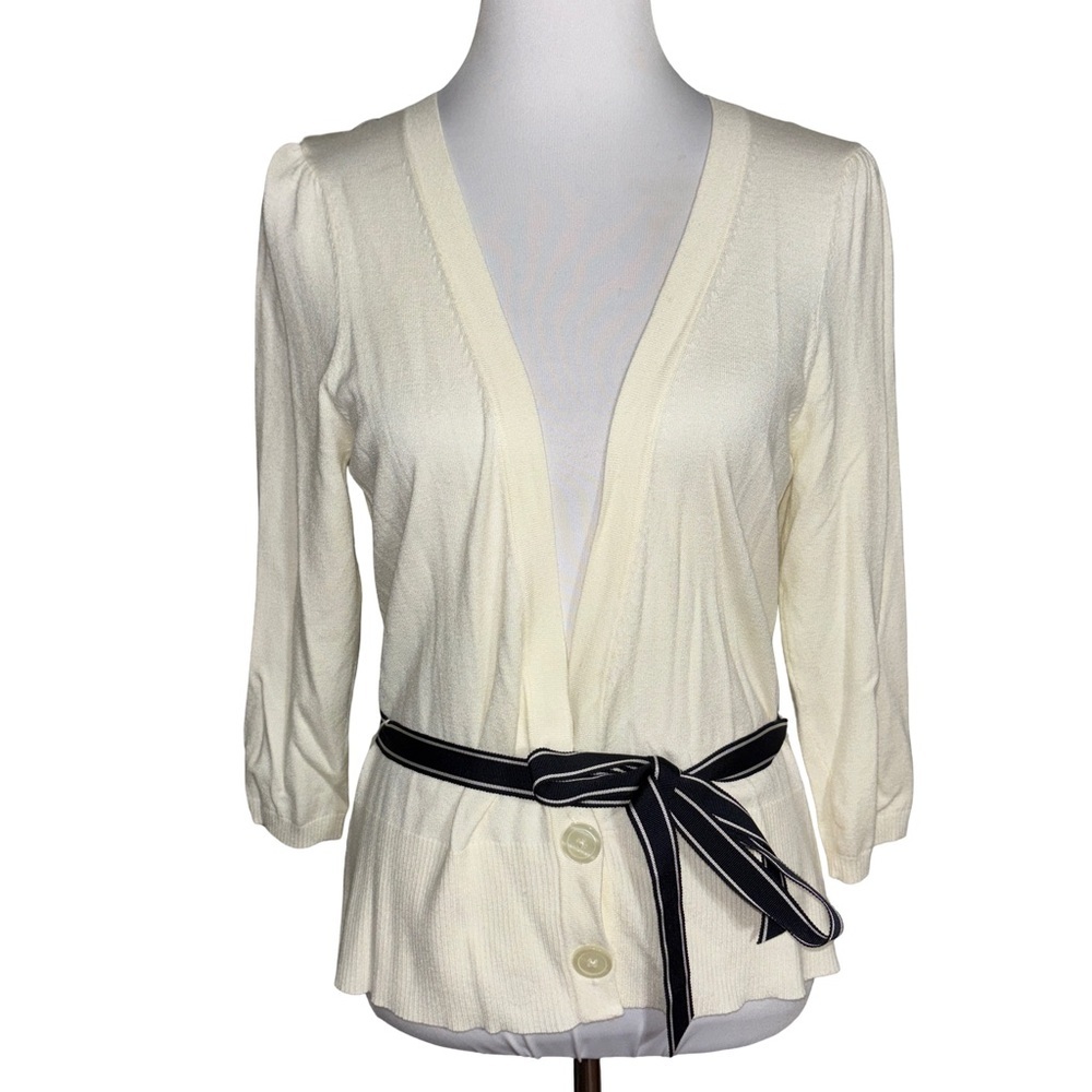 LOFT Cream Cardigan Black Belt